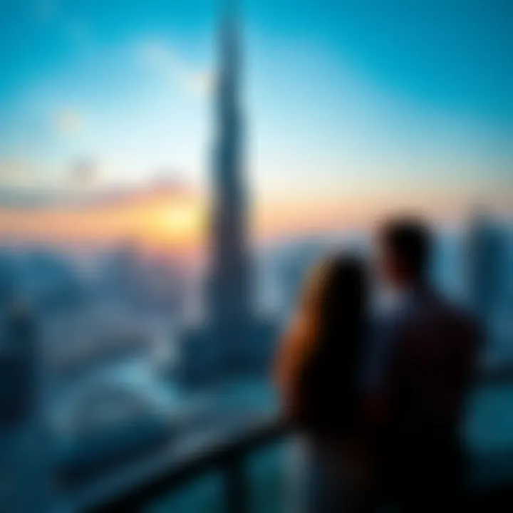 Couple enjoying a sunset view from the Burj Khalifa
