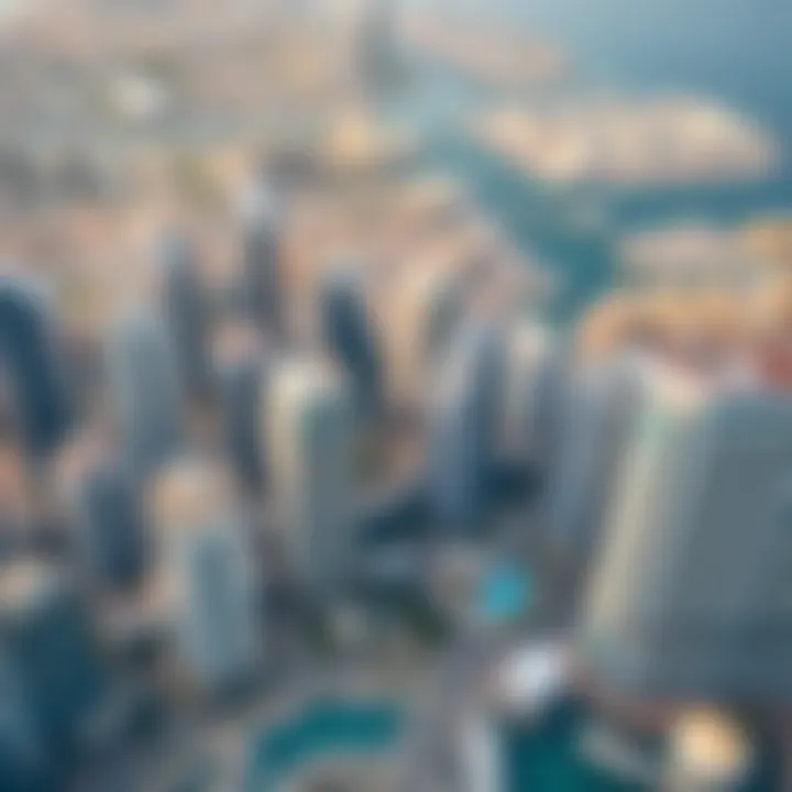 An aerial view of Dubai Marina highlighting its architectural diversity