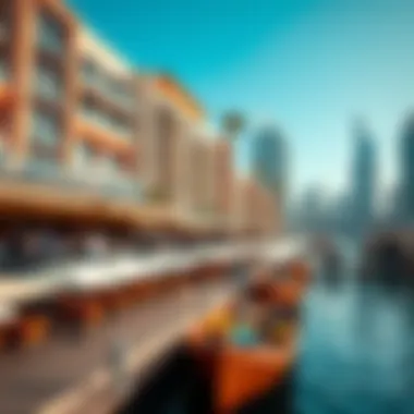 Vibrant lifestyle scene in Dubai Marina with waterfront cafes