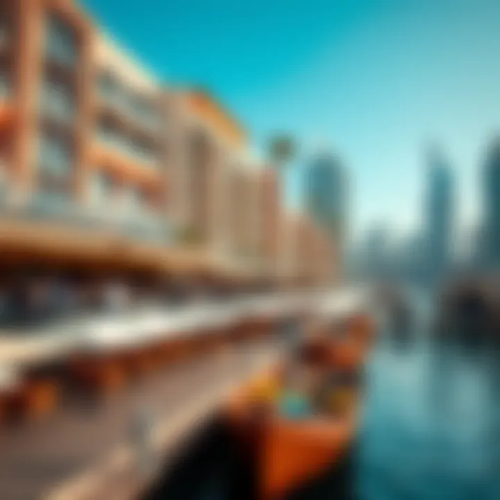 Vibrant lifestyle scene in Dubai Marina with waterfront cafes