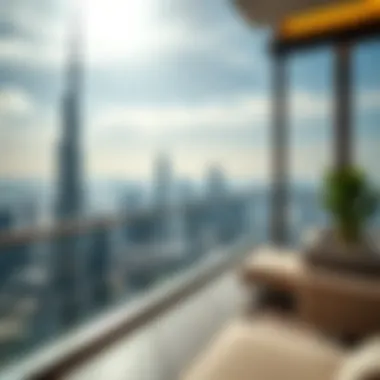 Skyline Splendor - A View from the Balcony Breathtaking view from a Burj Khalifa residence balcony overlooking the Dubai skyline