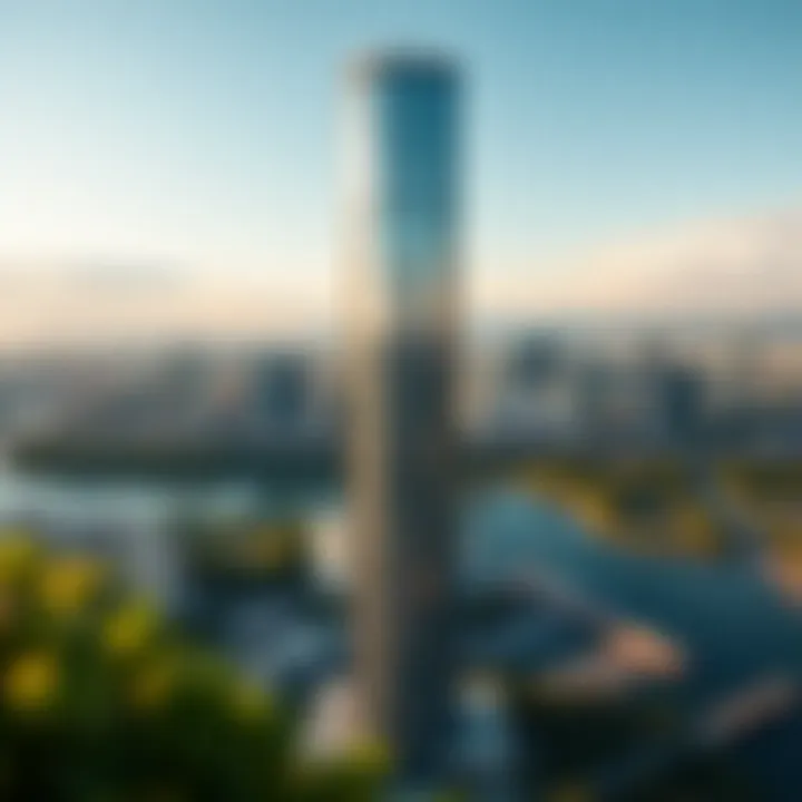 Aerial view of Cascades Tower highlighting its impressive height and surroundings