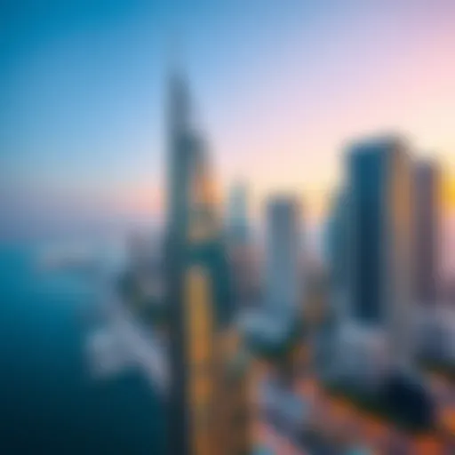 Aerial view of Creek Rise Tower showcasing its unique structure against the Dubai skyline