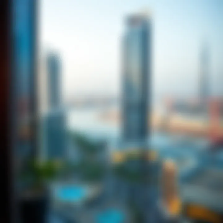 View from Creek Rise Tower balcony featuring panoramic sights of Dubai Creek and cityscape