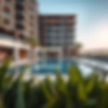 Luxurious amenities in DAMAC Hills including pools and recreational areas.