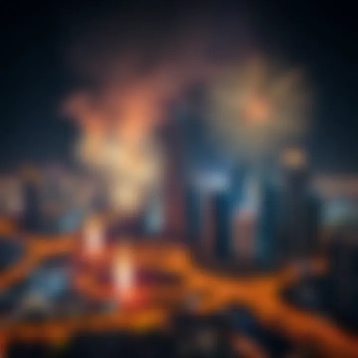Spectacular Skyline Display A breathtaking view of Dubai's skyline illuminated by fireworks.