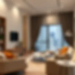 A cozy one-bedroom apartment in Dubai showcasing modern interior design