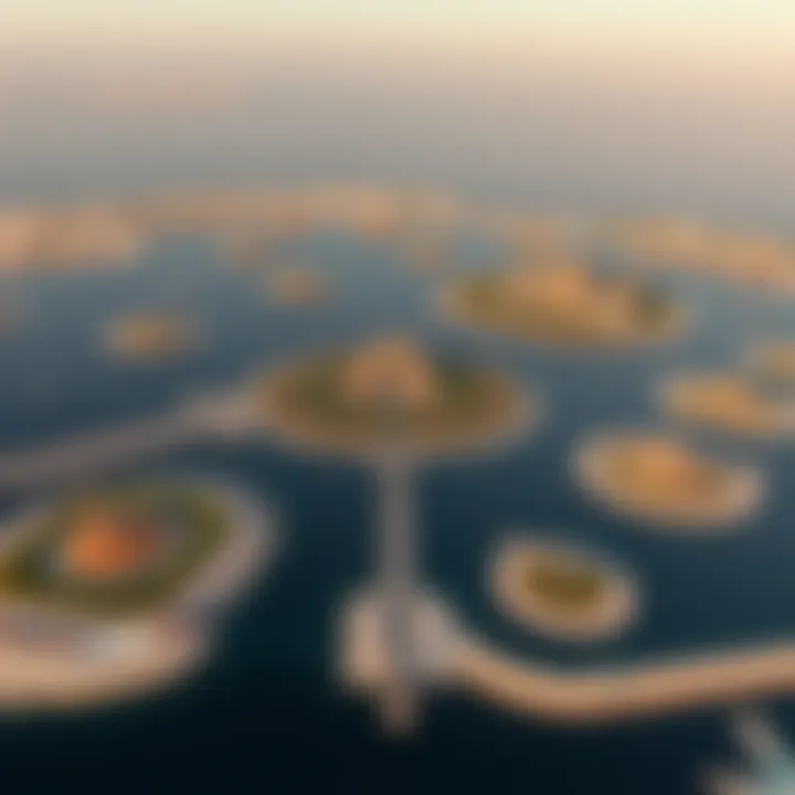 Aerial view of Dubai's World Islands showcasing distinct island shapes