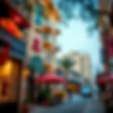 Vibrant Neighborhood Near Burjuman A vibrant neighborhood scene near Burjuman with cafes and shops