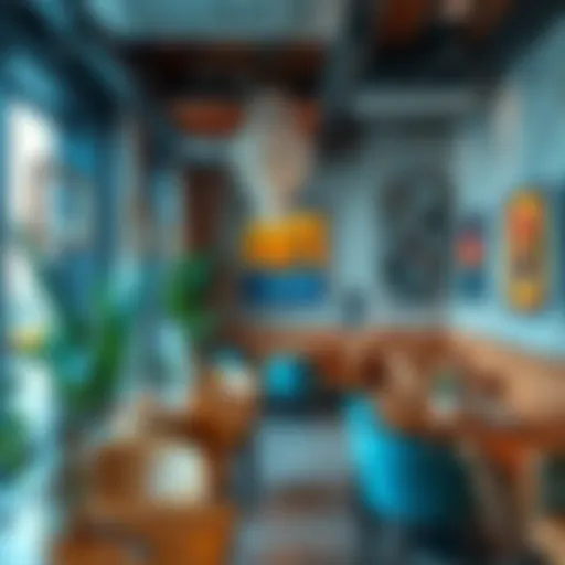A cozy café interior with artistic decor in Business Bay