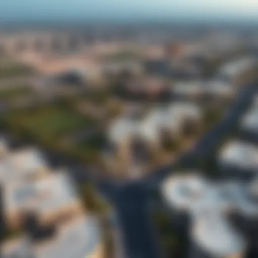 Aerial view of District One MBR City showcasing luxurious villas and green spaces