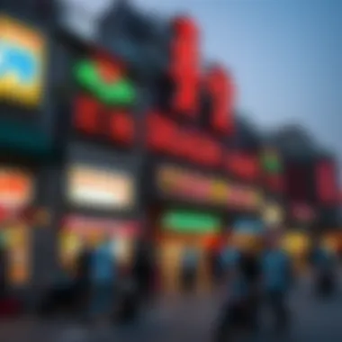 Exterior of Dragon Mart with vibrant signage and bustling activity