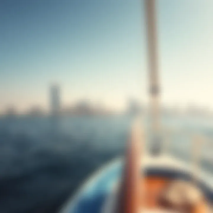 A panoramic view of Dubai's skyline from a cruising vessel