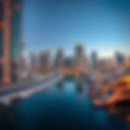 A panoramic view of Dubai Marina showcasing modern skyscrapers and the waterfront.