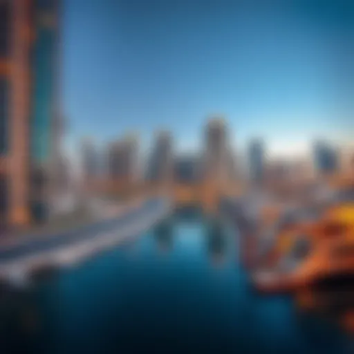 A panoramic view of Dubai Marina showcasing modern skyscrapers and the waterfront.