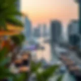 A panoramic view of Dubai Marina showcasing vibrant restaurants