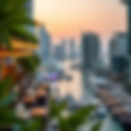 A panoramic view of Dubai Marina showcasing vibrant restaurants