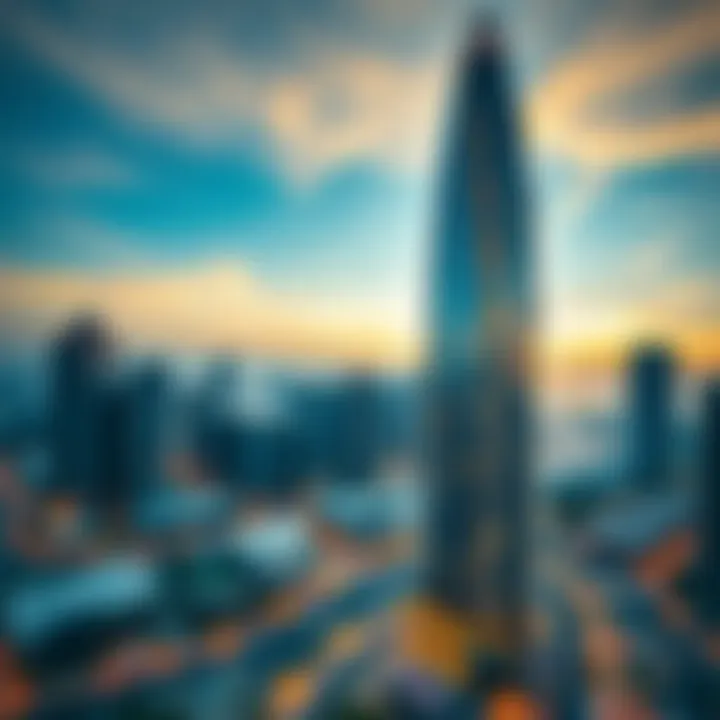 Vibrant view of Jumeirah Lake Towers surrounding Palladium Tower at sunset