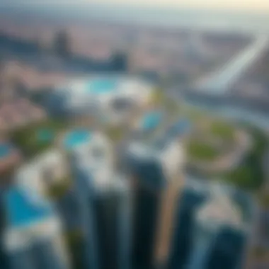 An aerial view of Dubai's urban landscape featuring parks and residential areas