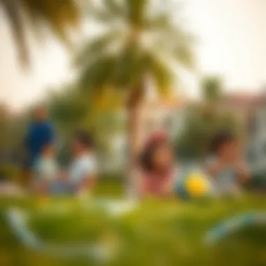 Families enjoying recreational activities in a park setting in Dubai