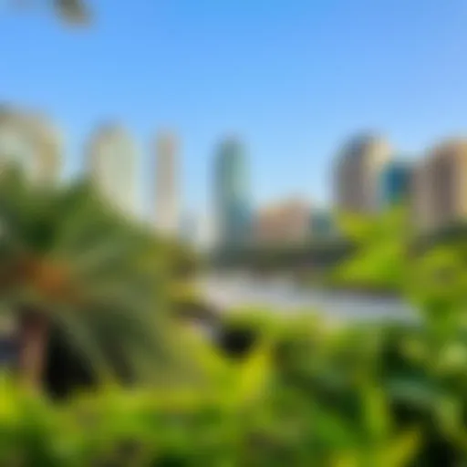 Lush greenery amidst urban structures