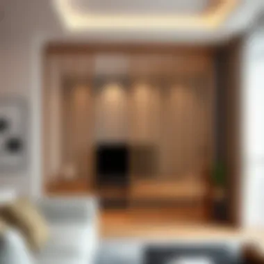 Stylish wooden room divider in a residential setting