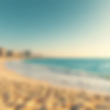 Luxurious Beach in Dubai The serene beauty of a luxurious beach in Dubai with clear blue waters and soft golden sands.