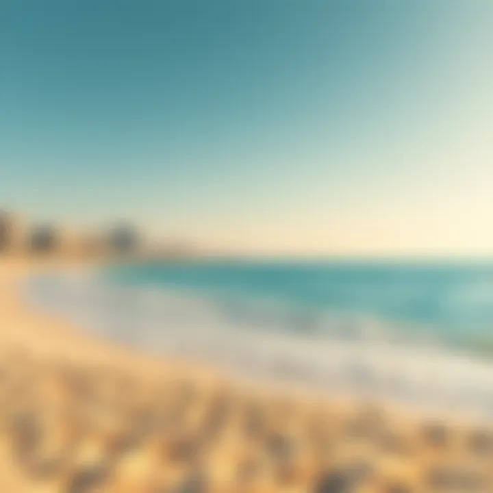 Luxurious Beach in Dubai The serene beauty of a luxurious beach in Dubai with clear blue waters and soft golden sands.