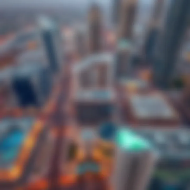 Aerial view of International City, Dubai showcasing its architectural design