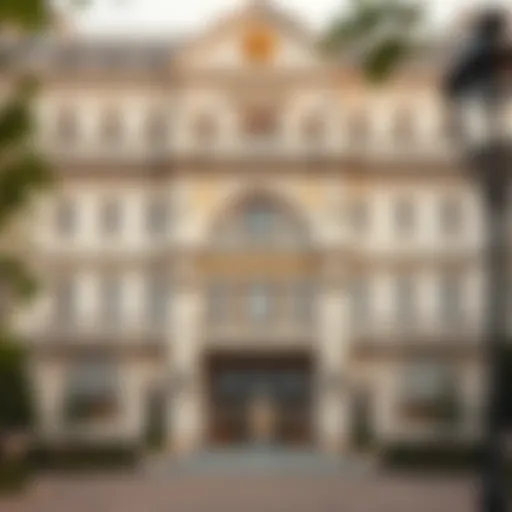 A grand facade of a royal palace showcasing intricate architectural details.