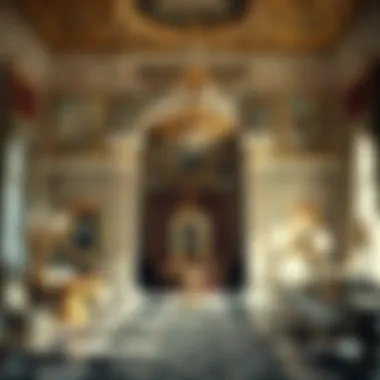 Luxurious Interior of a Royal Residence An opulent interior of a historical royal residence highlighting lavish decor.