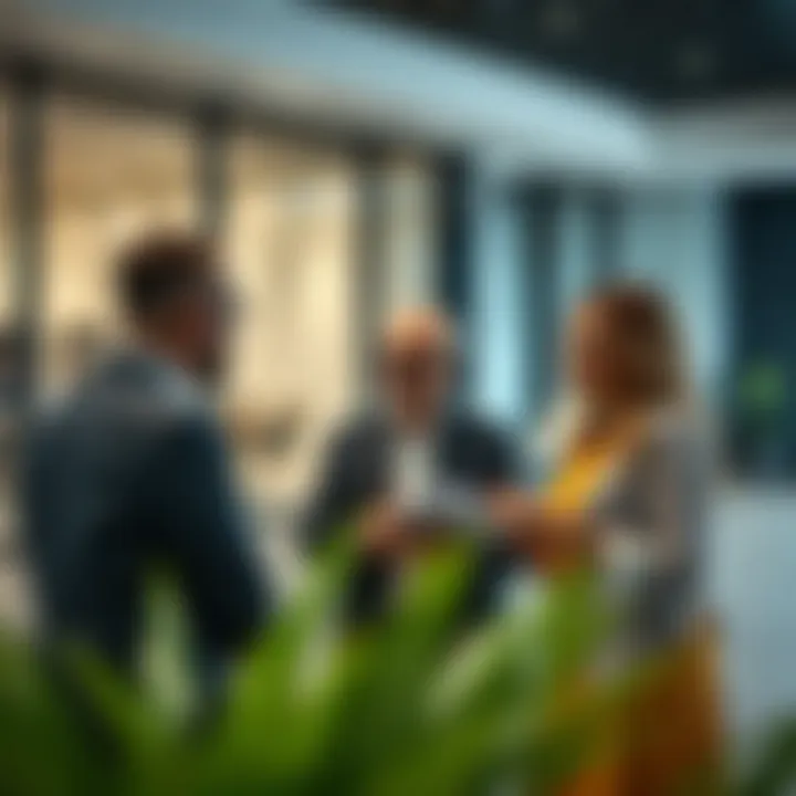 A real estate agent discussing opportunities with clients