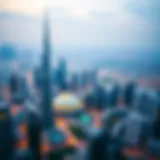 Aerial view of the Burj Khalifa and Dubai skyline