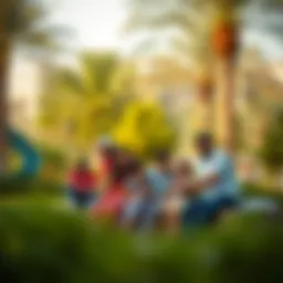 A vibrant family gathering in a Dubai park