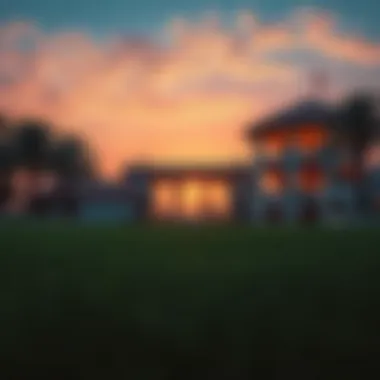 Architectural beauty of Habtoor Polo Club against a sunset backdrop