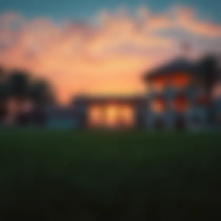 Architectural beauty of Habtoor Polo Club against a sunset backdrop