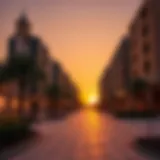 Stunning view of the Jumeirah Beach Residence Walk at sunset