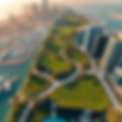 Aerial view showcasing the lush greenery of Marina Park amidst Dubai's skyline.