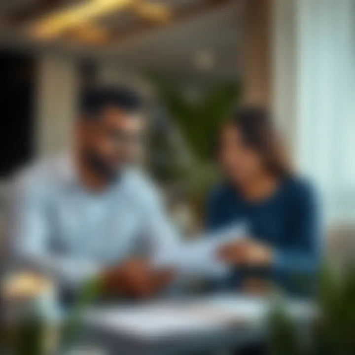 Couples discussing marriage paperwork