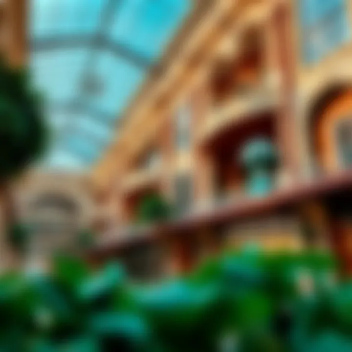 View of Mercato Mall's distinctive architectural design showcasing Italian-inspired elements