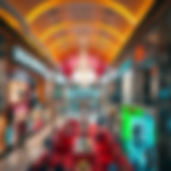 Interior shot of Mercato Mall featuring diverse retail stores and vibrant atmosphere