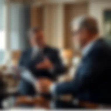 A sophisticated real estate broker discussing properties with clients