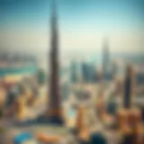 Aerial view of Burj Khalifa surrounded by Dubai skyline