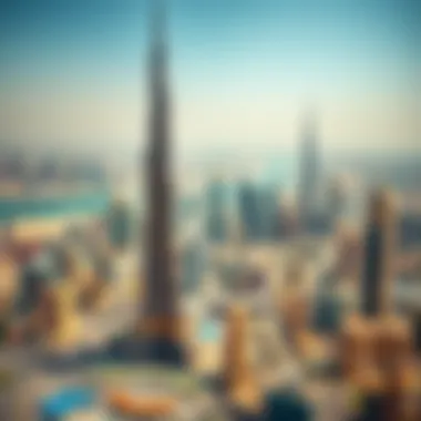 Aerial view of Burj Khalifa surrounded by Dubai skyline