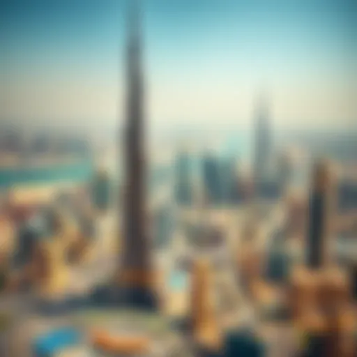 Aerial view of Burj Khalifa surrounded by Dubai skyline
