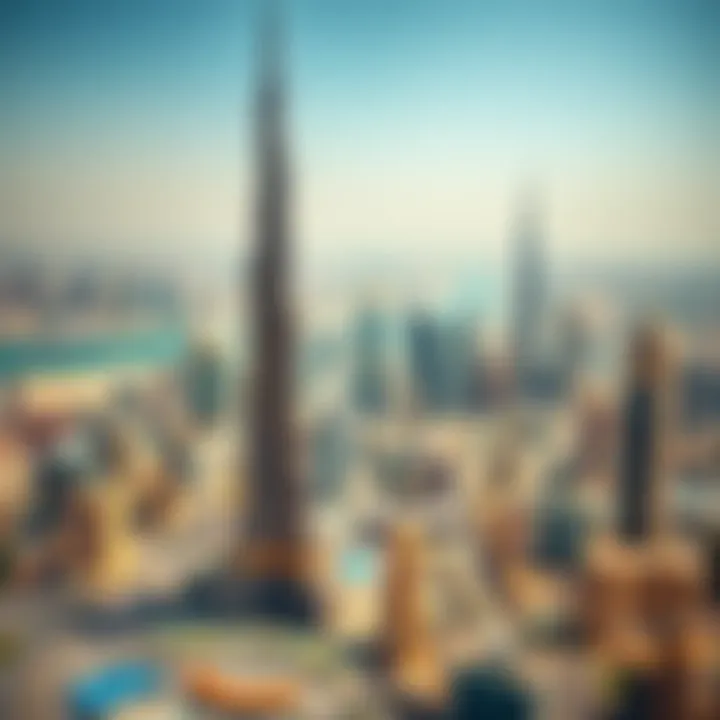 Aerial view of Burj Khalifa surrounded by Dubai skyline