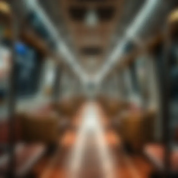 Interior of a Dubai metro train showcasing modern amenities