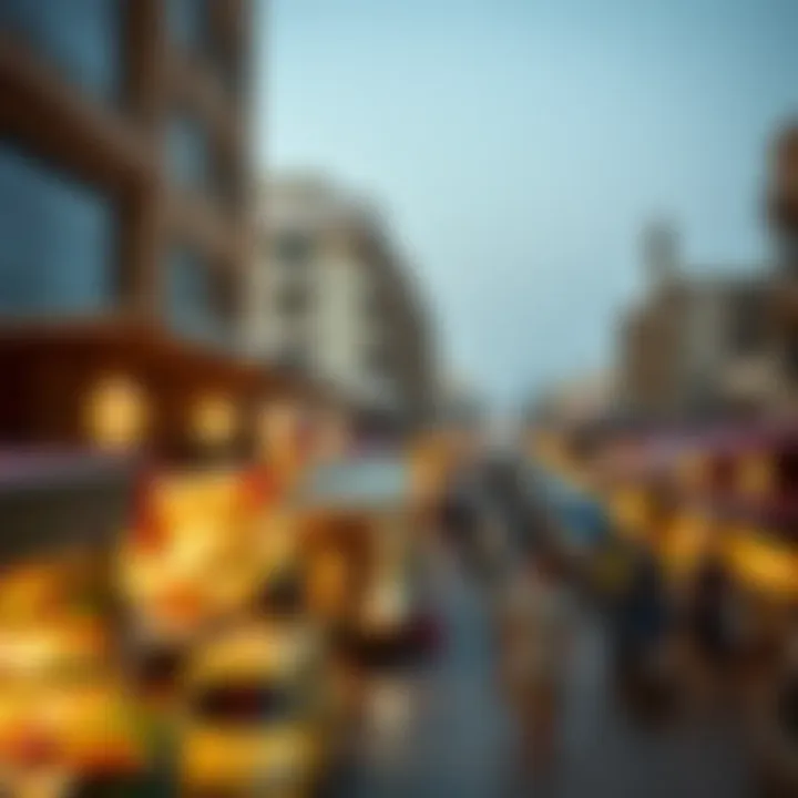 An aerial view of a bustling market street in the UAE during Ramadan