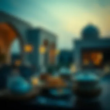 A serene early morning scene depicting Suhoor, the pre-dawn meal.