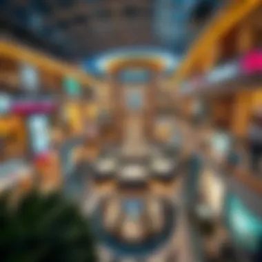 Dubai's Luxury Shopping Experience Aerial view of Dubai's iconic shopping mall showcasing luxury brands